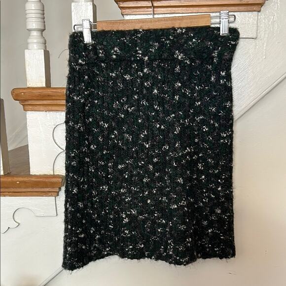 Kenar Black Green Knitted Pencil Skirt Textured Alpaca Wool Blend Size S Small - Picture 3 of 5